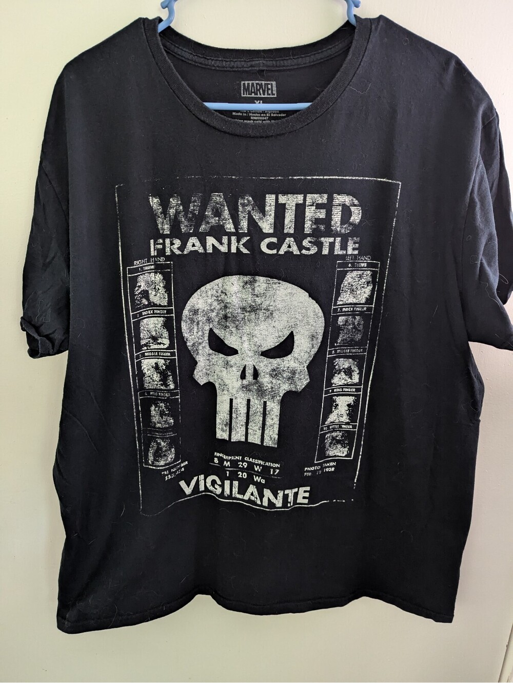 Marvel Punisher Wanted Frank Castle Vigilante T-Shirt Black XL